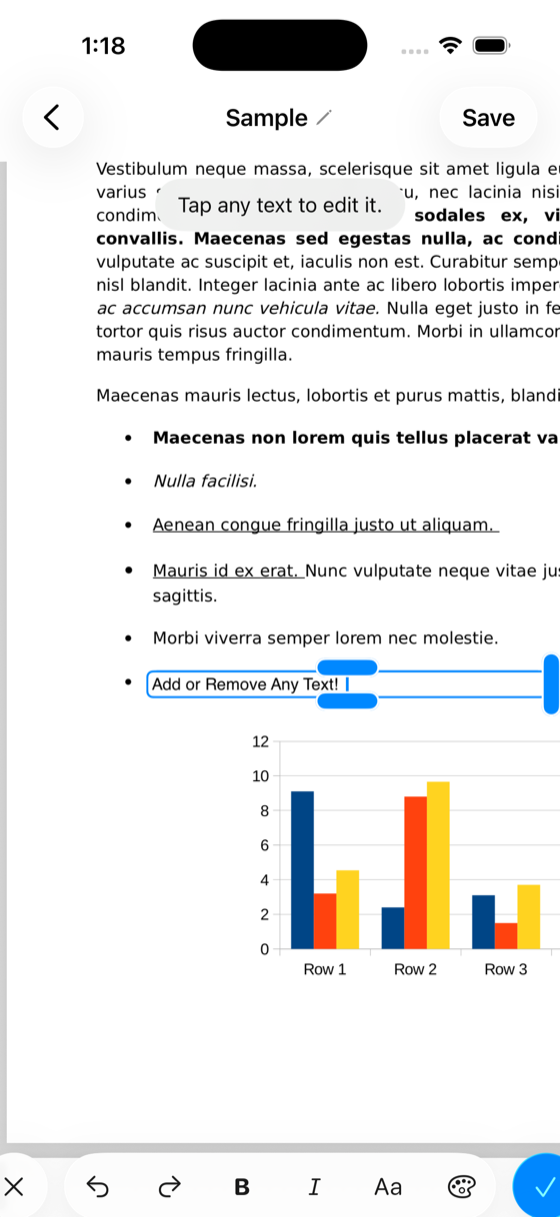 Modification du vrai texte d’un PDF dans PolyPDF — touchez un texte pour le modifier