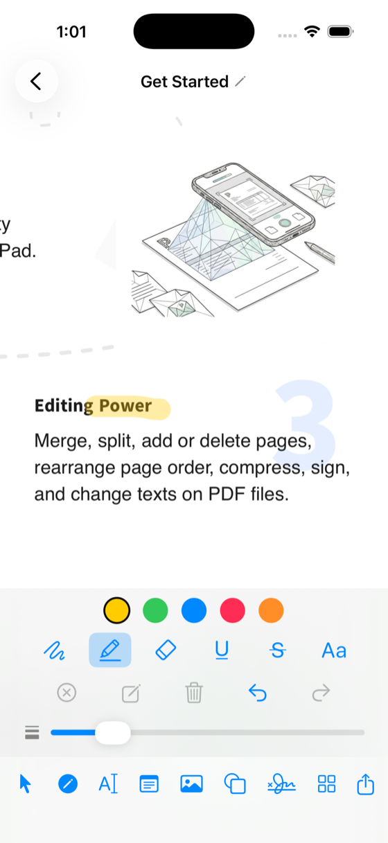 Barre d’annotation de PolyPDF avec stylo, surligneur, soulignement et couleurs